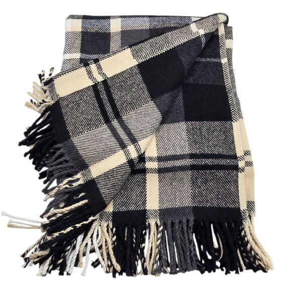 Penedo Weaving Jacquard Oversized Throw Blanket Plaid Cream Black 50x70 Portugal - Picture 3 of 8